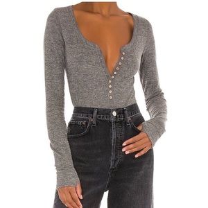 Free People Grey Henley Bodysuit Size S